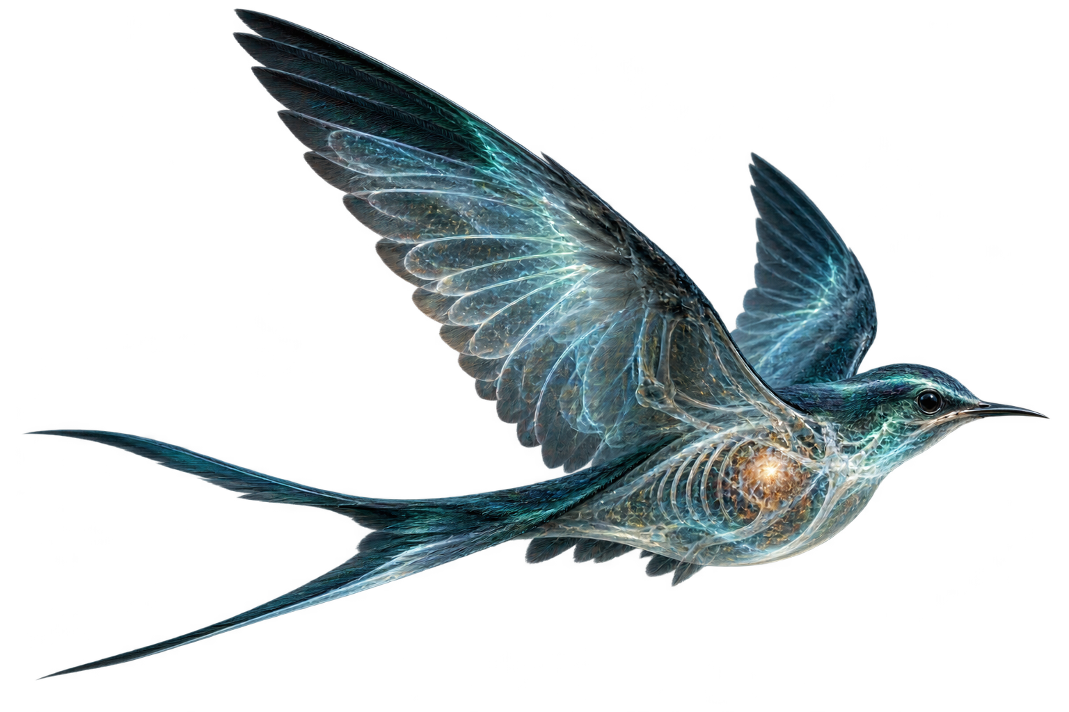 Translucent bioluminescent bird sound specimen